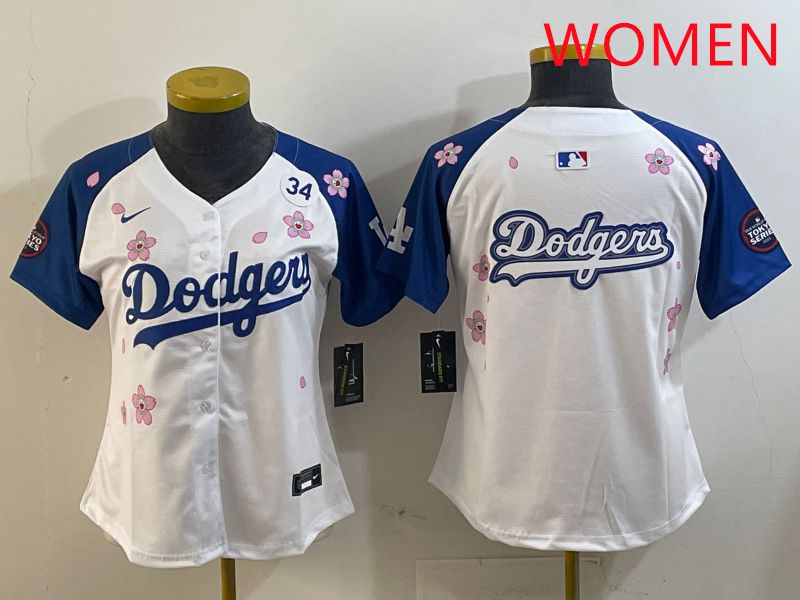 Women Los Angeles Dodgers Blank White Blue Sakura Edition 2025 Nike MLB Jersey style 16